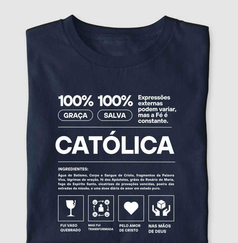 Camiseta católica azul com estampa textual